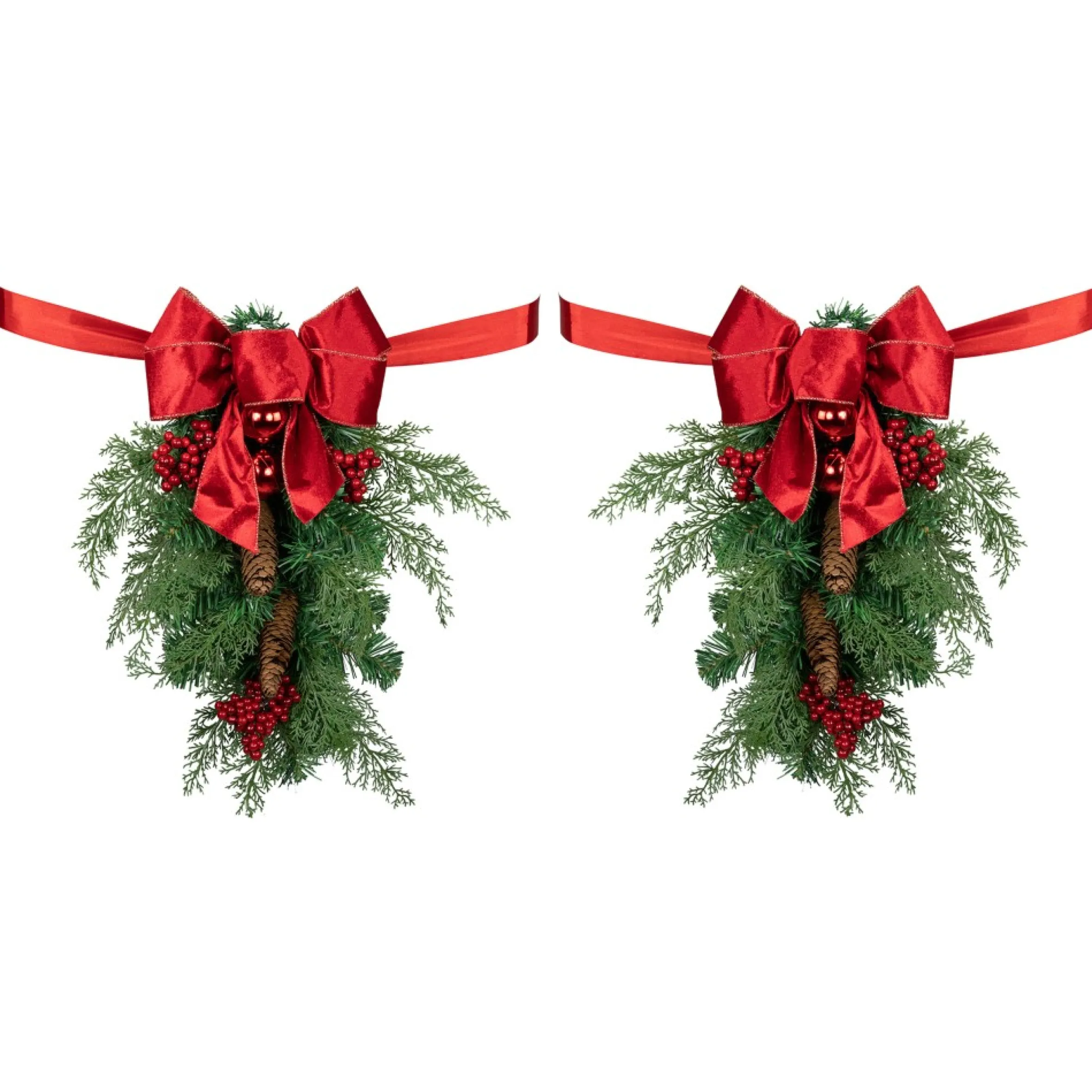 Set Of 2 Mixed Cedar And Pine Christmas Chair Back Swags