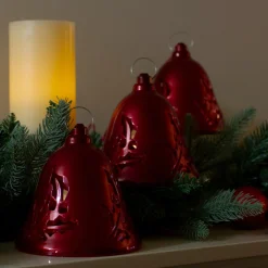 Set Of 3 Musical Lighted Red Bells Christmas Decorations, 6.5"