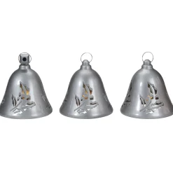 Set Of 3 Musical Lighted Silver Bells Christmas Decorations, 6.5