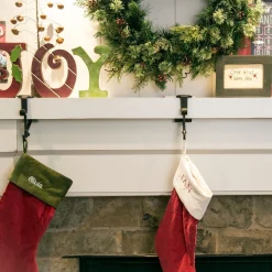 Set Of 3 Onyx Black Mantle Garland And Christmas Stocking Hanger