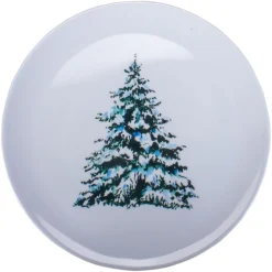 Set Of 4 Plaid And Christmas Tree Serving Plates 7.25"