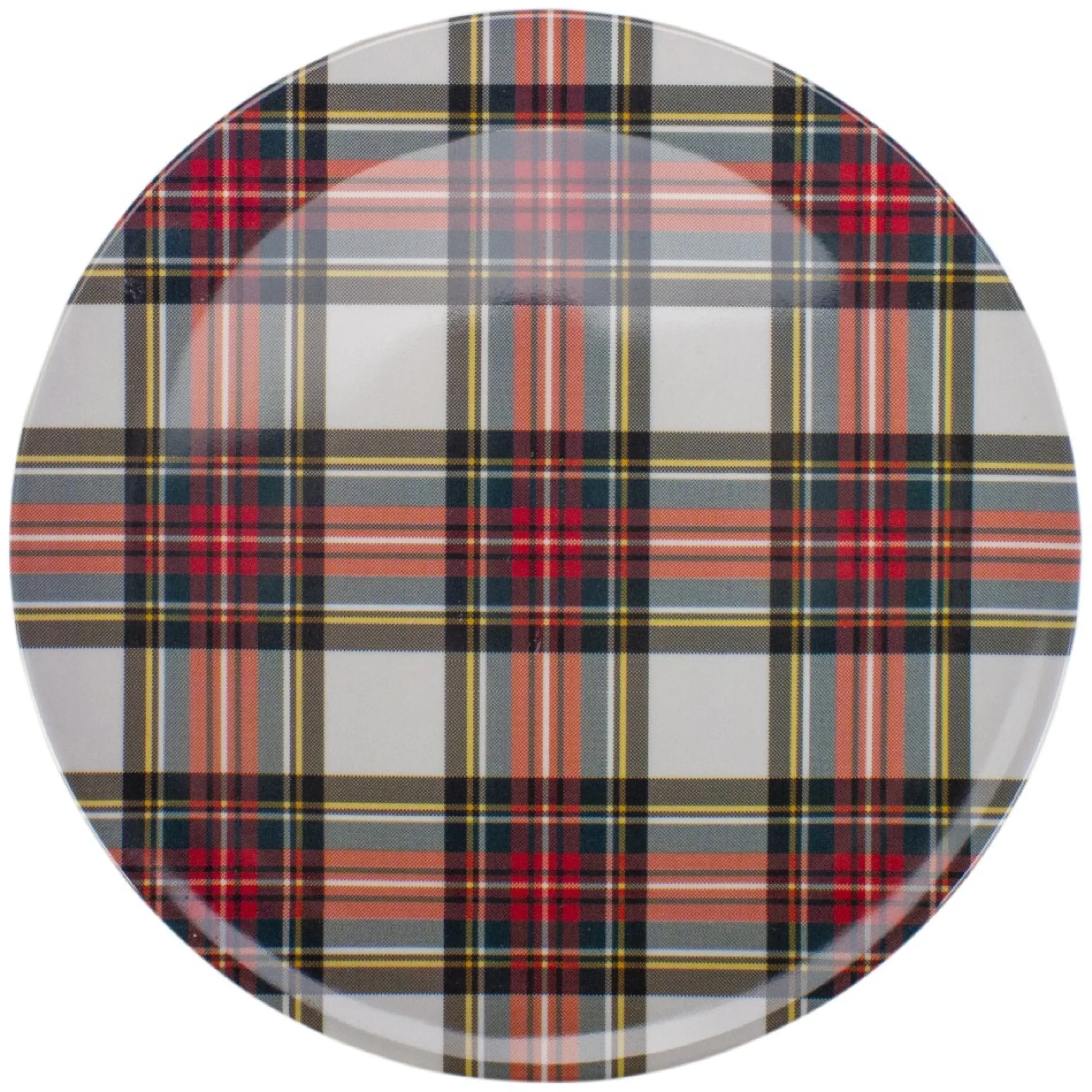 Set Of 4 Plaid And Christmas Tree Serving Plates 7.25"