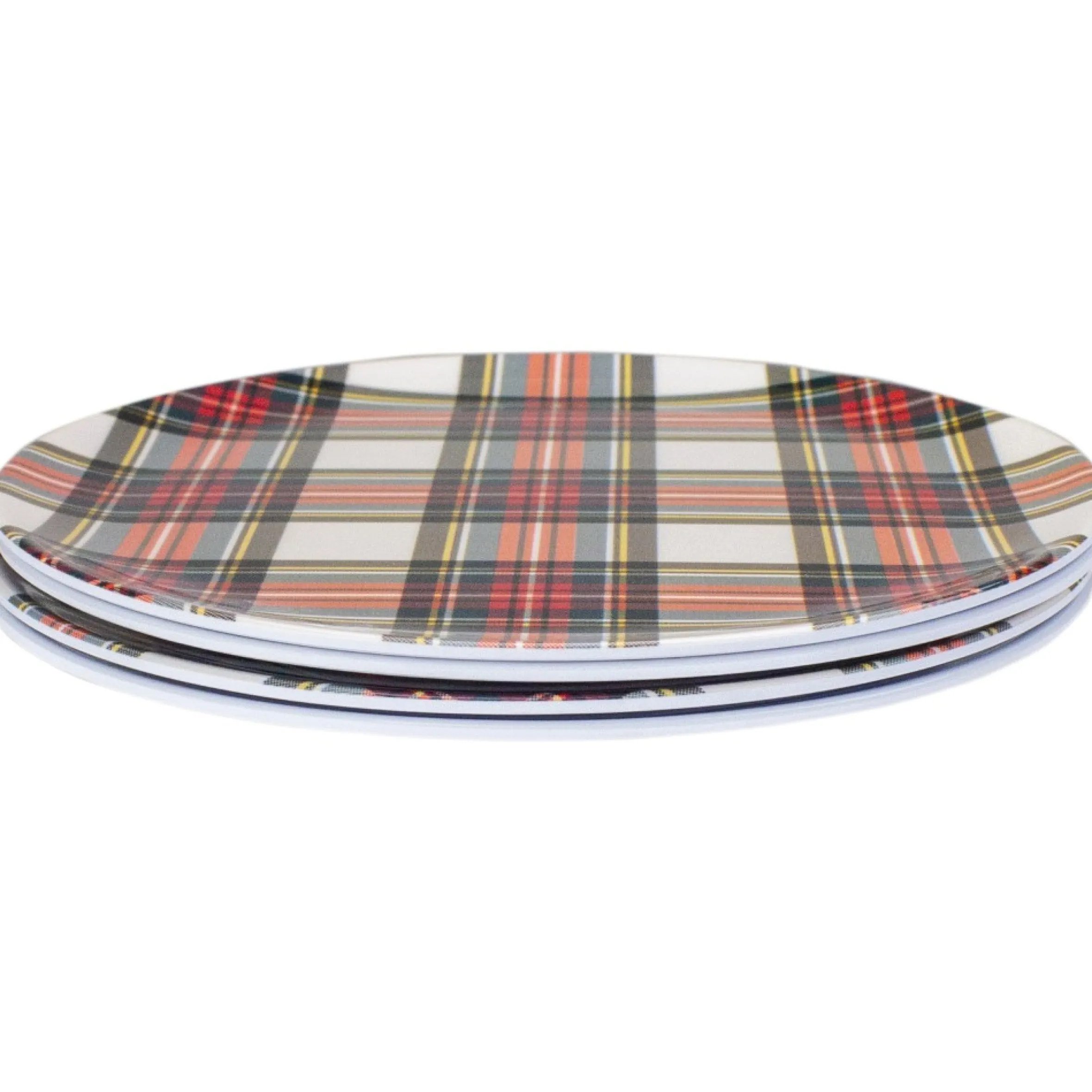Set Of 4 Plaid And Christmas Tree Serving Plates 7.25"