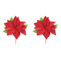 Set Of 2 Poinsettia Artificial Christmas Stems 19.75"