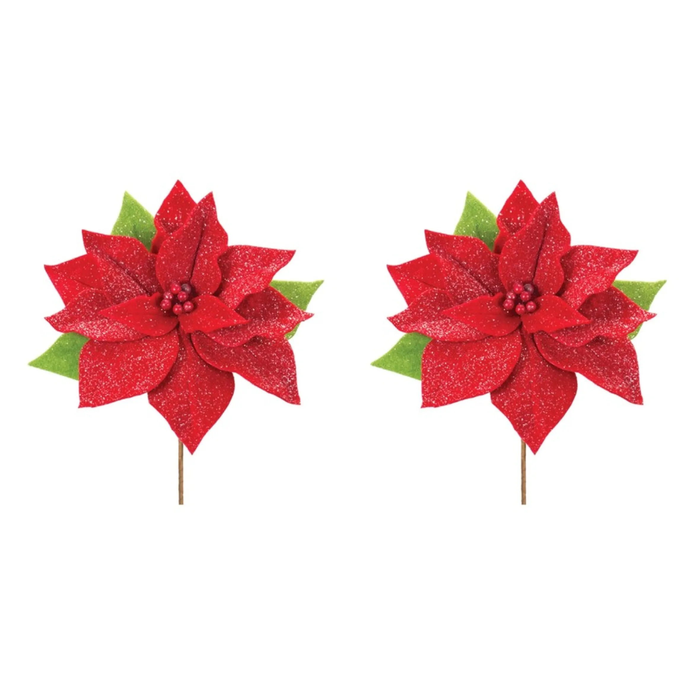 Set Of 2 Poinsettia Artificial Christmas Stems 19.75"