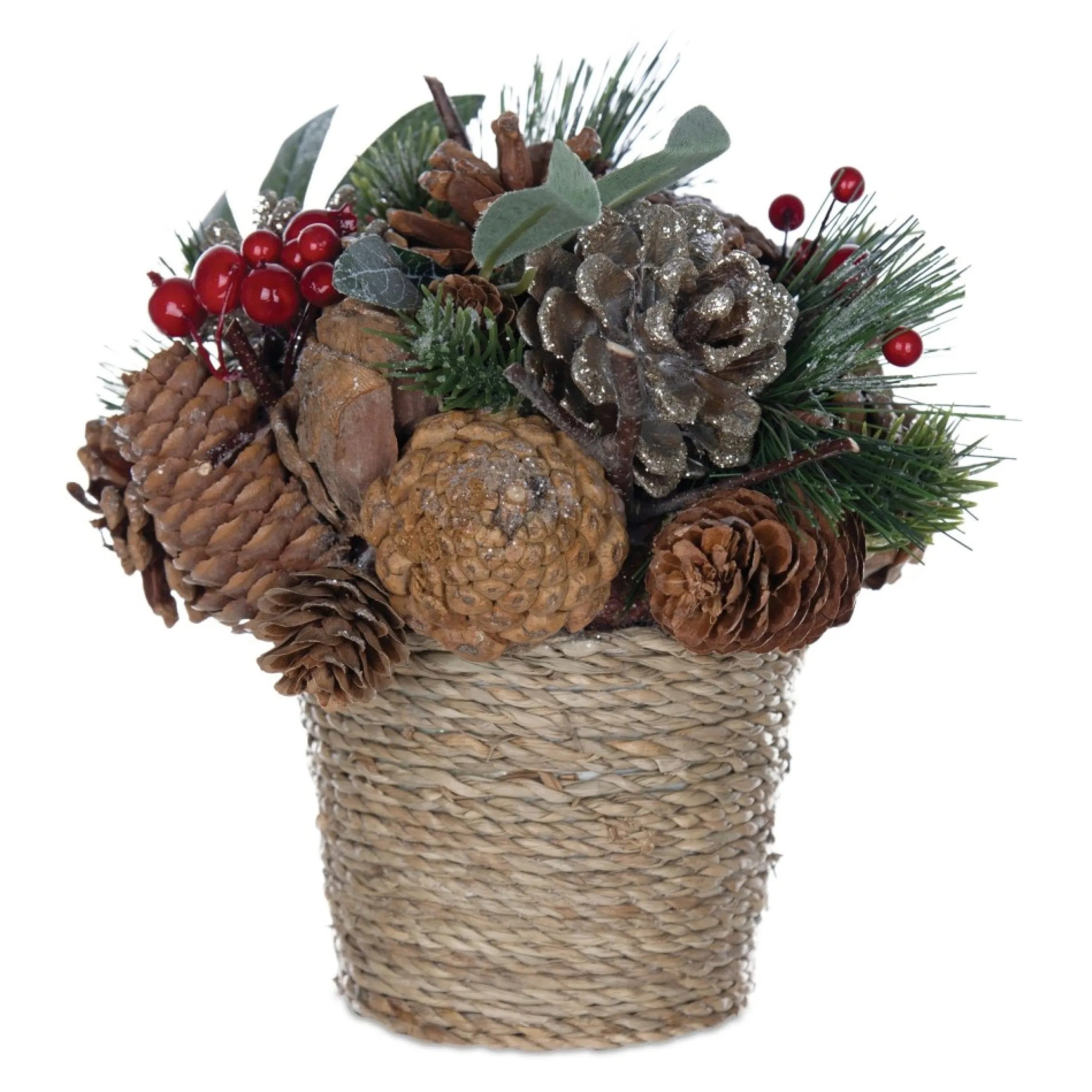 Set Of 2 Potted Pinecone And Berry Artificial Christmas Decoration 8.25"