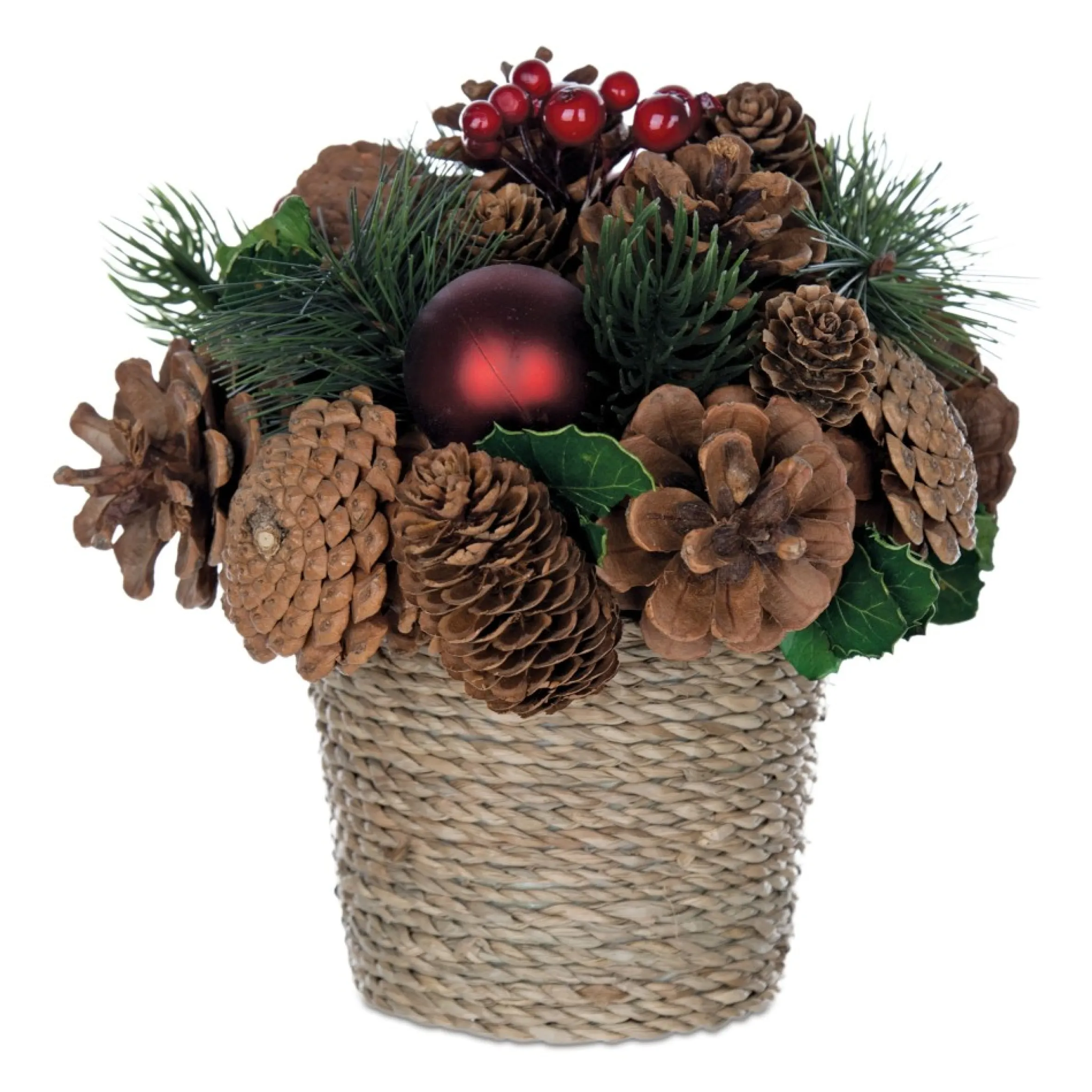 Set Of 2 Potted Pinecone And Ornament Artificial Christmas Arrangements 7.5"