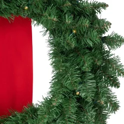 Set Of 3 Pre-Lit Battery Operated Wreaths On Red Ribbon Christmas Decoration, 6.5'