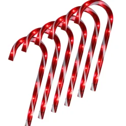 Set Of 6 Pre-Lit Red And White Blinking Candy Cane Outdoor Christmas Pathway Markers 12"