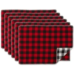 Set Of 6 Red And Black Buffalo Plaid Christmas Placemats, 19"