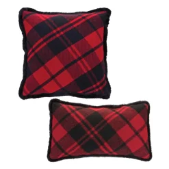 Set Of 2 Red And Black Plaid Christmas Throw Pillows 20"