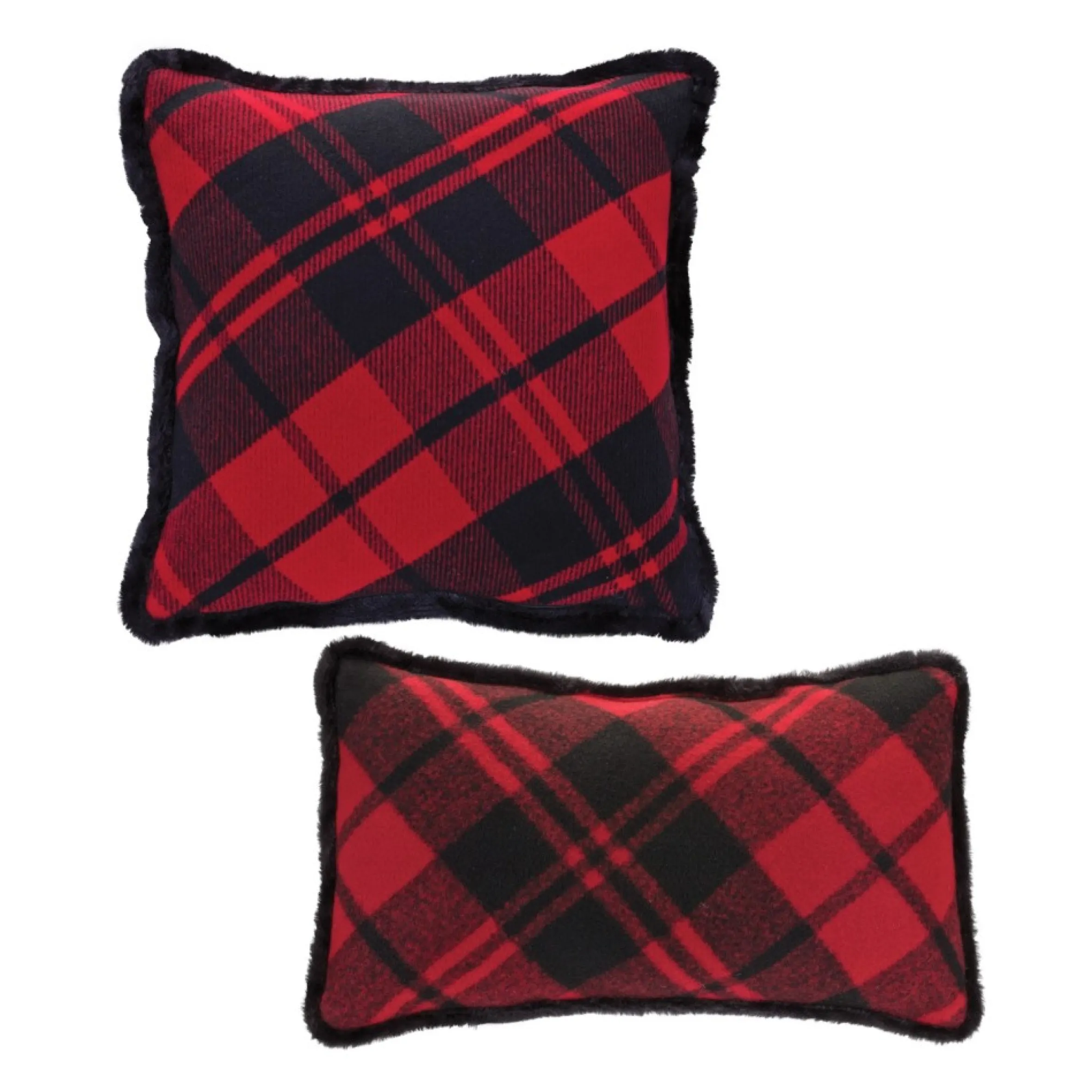 Set Of 2 Red And Black Plaid Christmas Throw Pillows 20"
