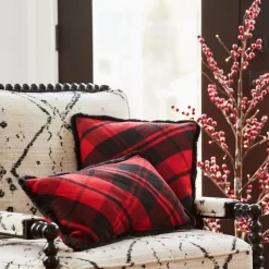 Set Of 2 Red And Black Plaid Christmas Throw Pillows 20