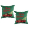 Set Of 2 Red And Green Merry Christmas Truck Square Throw Pillow Covers 18"