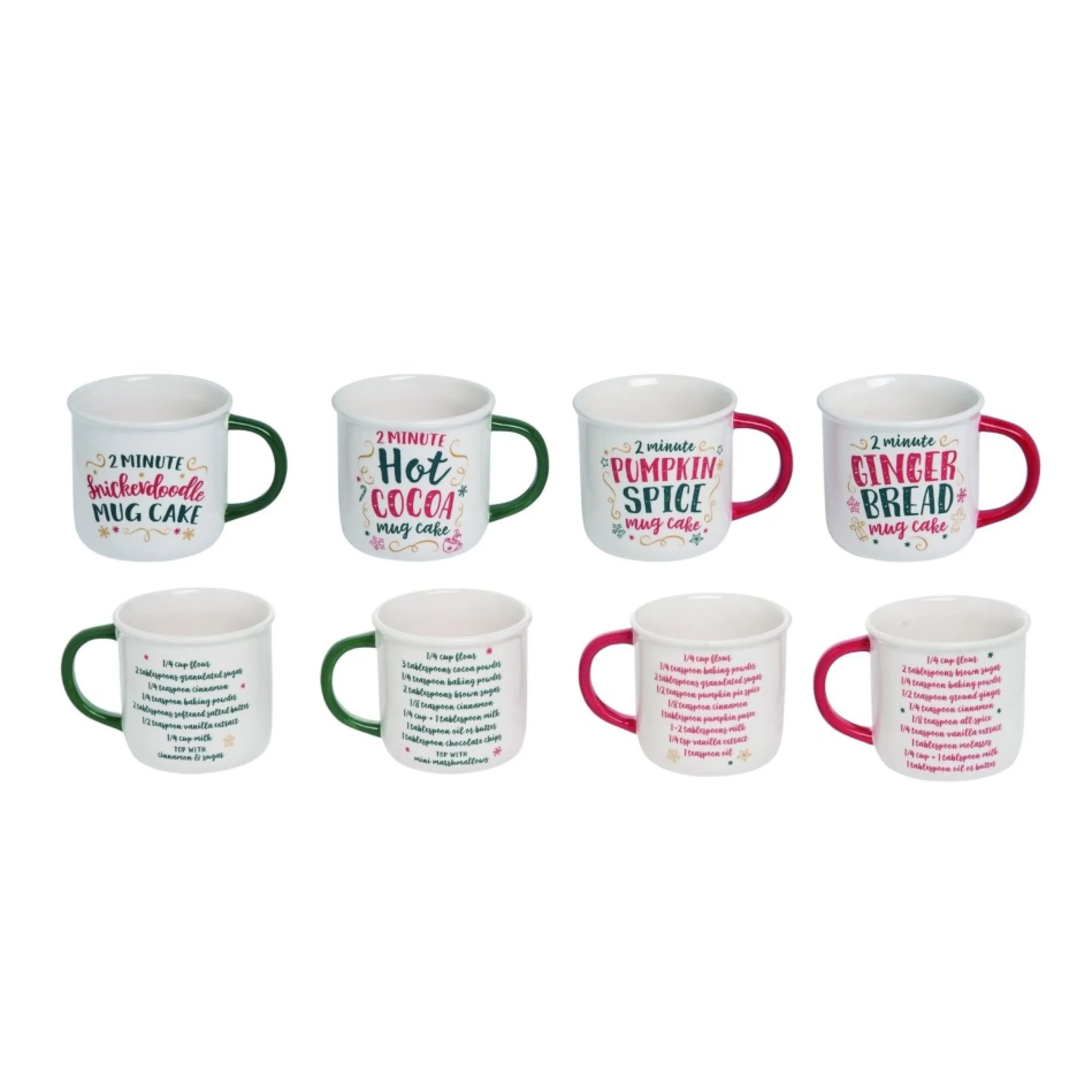 Set Of 4 Red And Green Traditional Christmas Recipe Mug Decor 5"