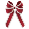Set Of 2 Red And White Glittered Christmas Bow Ribbons 14.5"