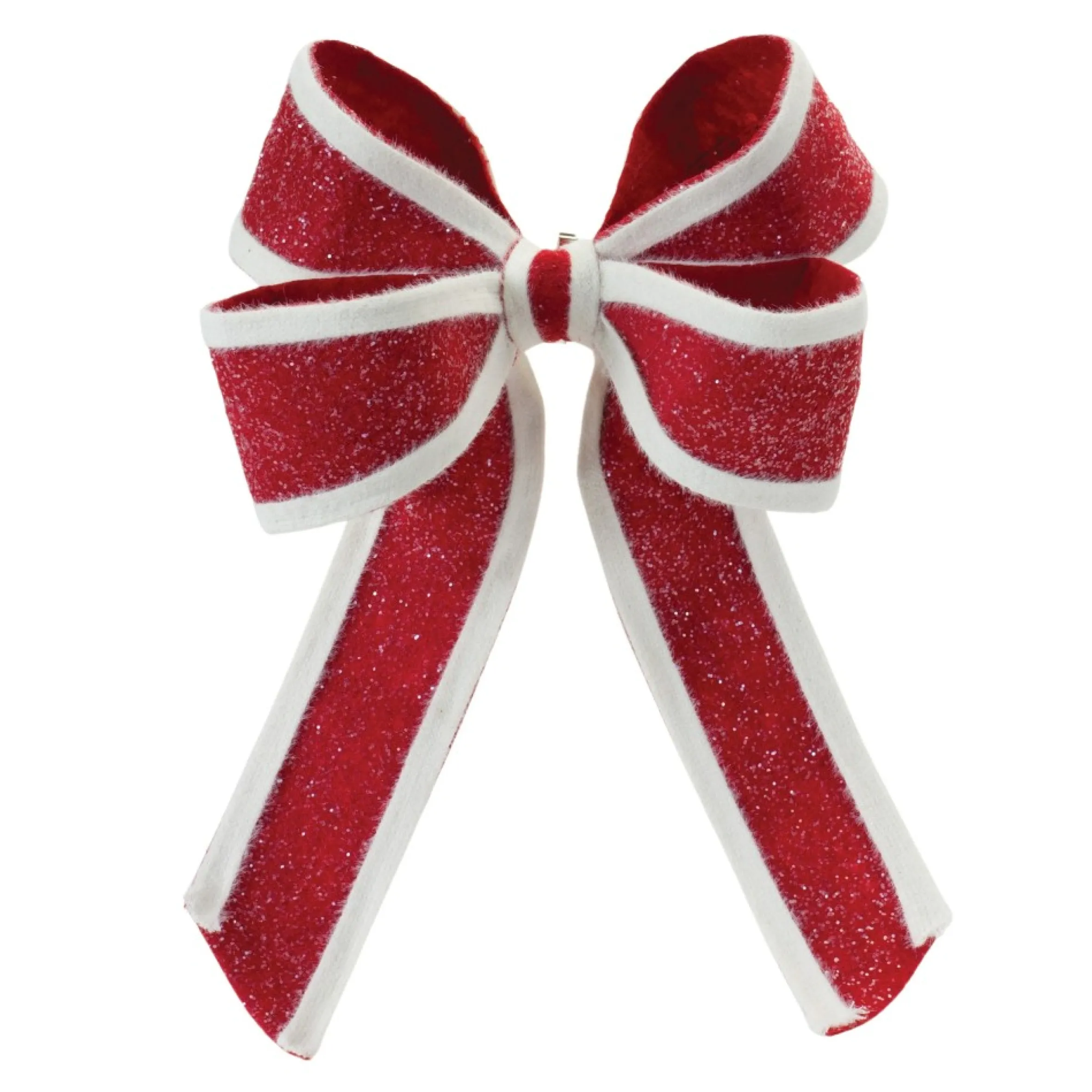 Set Of 2 Red And White Glittered Christmas Bow Ribbons 14.5"
