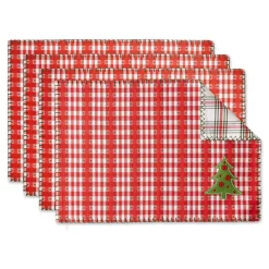 Set Of 4 Red And White Jolly Tree Christmas Placemats, 19"