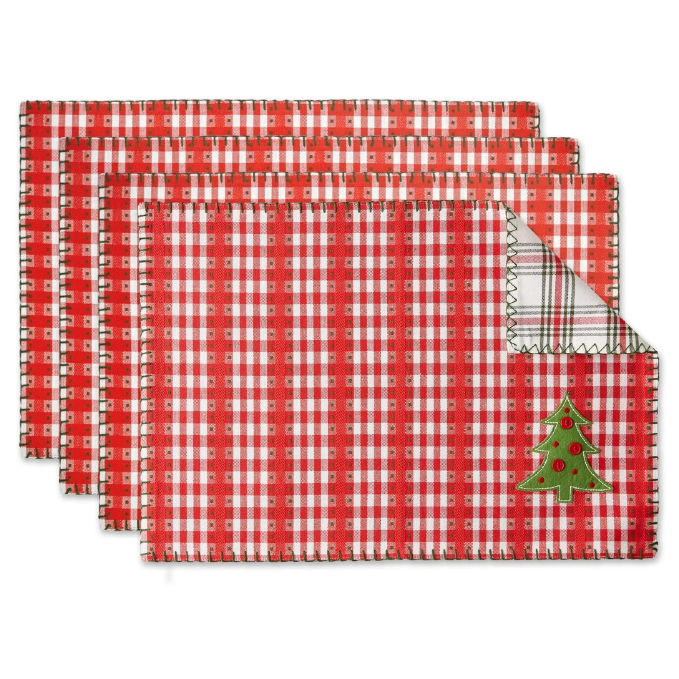 Set Of 4 Red And White Jolly Tree Christmas Placemats, 19"