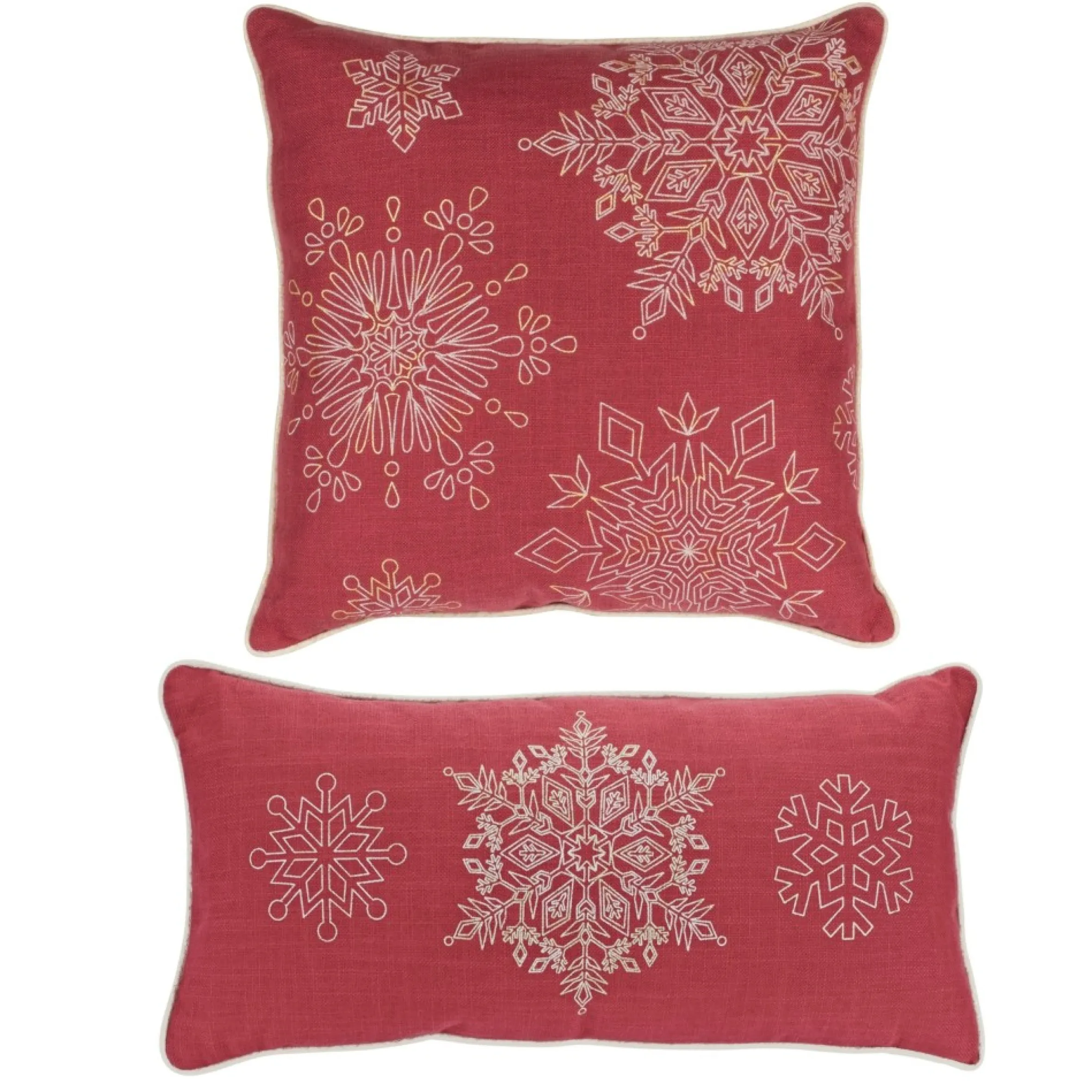 Set Of 2 Red And White Snowflake Christmas Throw Pillows 19"