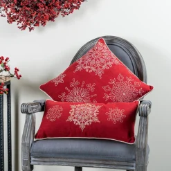 Set Of 2 Red And White Snowflake Christmas Throw Pillows 19"