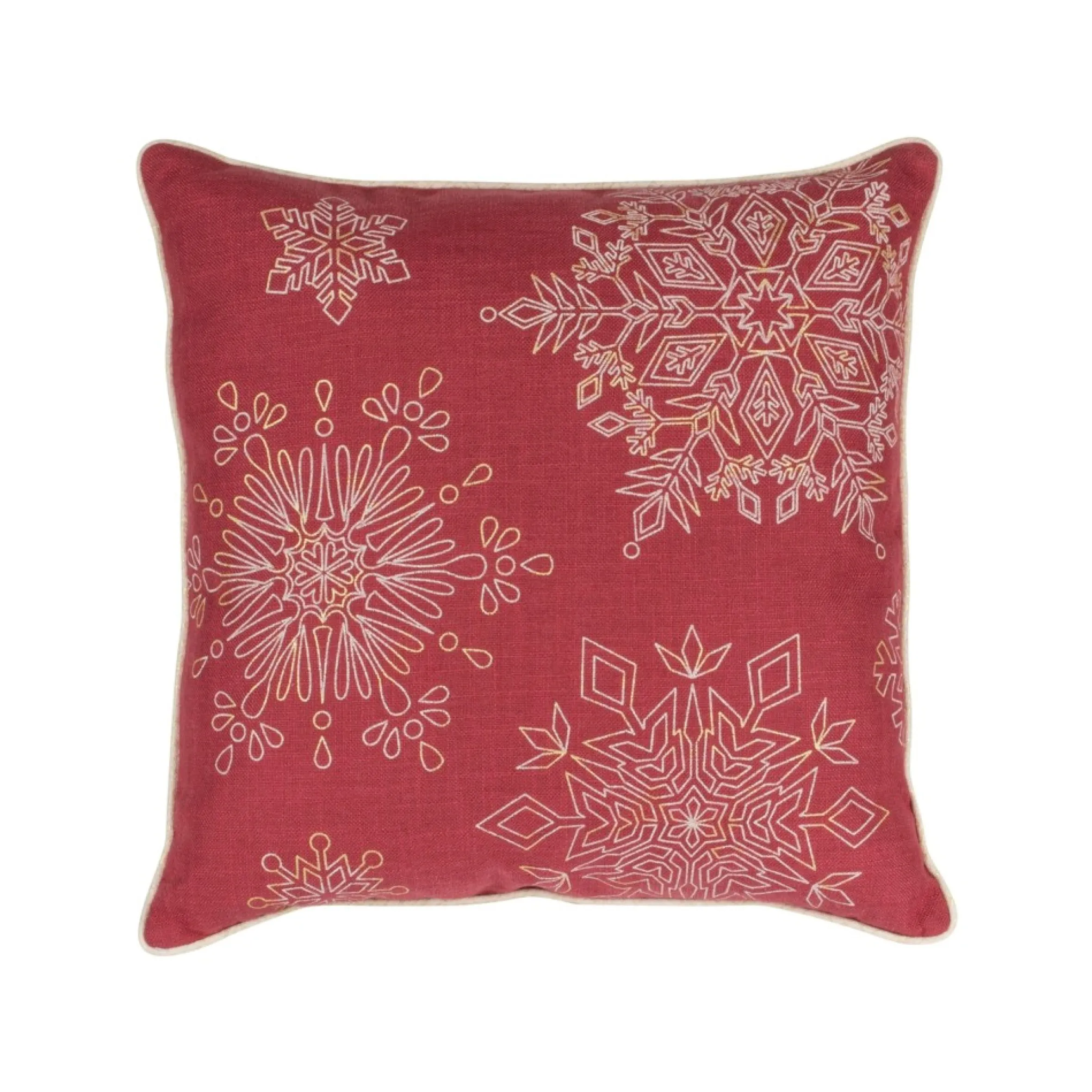 Set Of 2 Red And White Snowflake Christmas Throw Pillows 19"