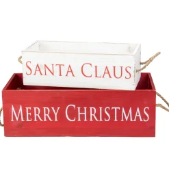 Set Of 2 Red And White Wood Organizer Box Christmas Decorations 16-Inch