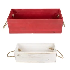 Set Of 2 Red And White Wood Organizer Box Christmas Decorations 16-Inch