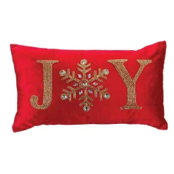 Set Of 2 Red Beaded "Joy" And "Noel" Christmas Throw Pillows 19"