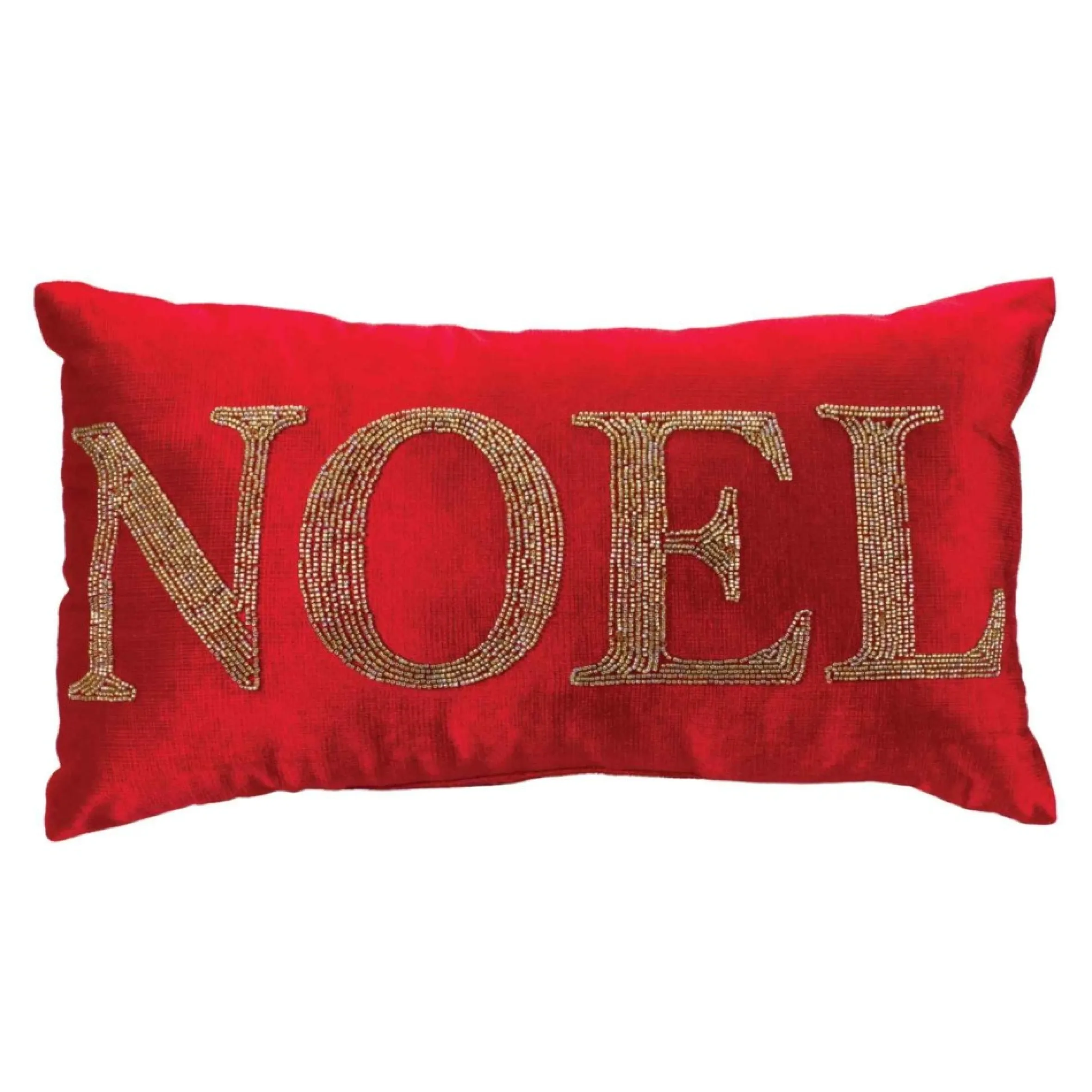 Set Of 2 Red Beaded "Joy" And "Noel" Christmas Throw Pillows 19"