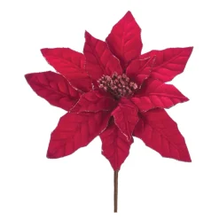 Set Of 24 Red Glittered Poinsettia Artificial Christmas Stems 25"