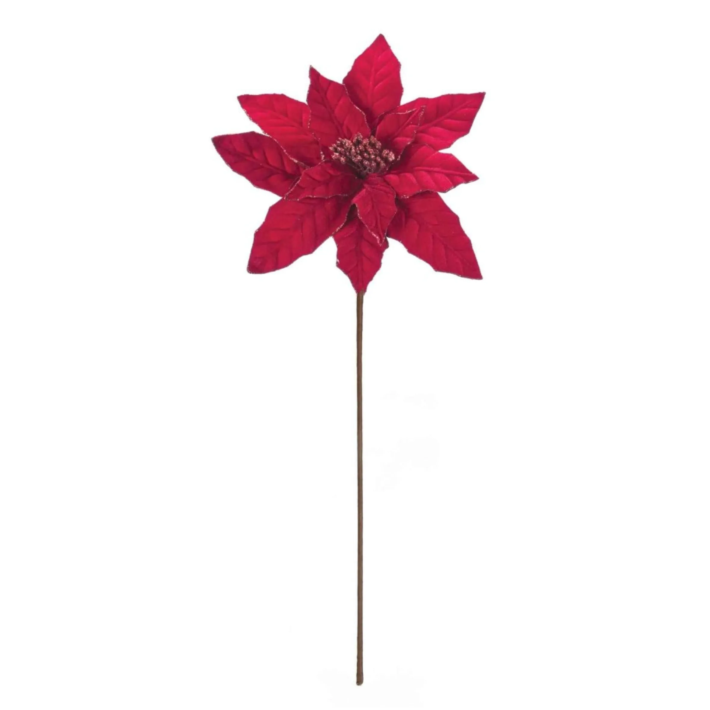 Set Of 24 Red Glittered Poinsettia Artificial Christmas Stems 25"