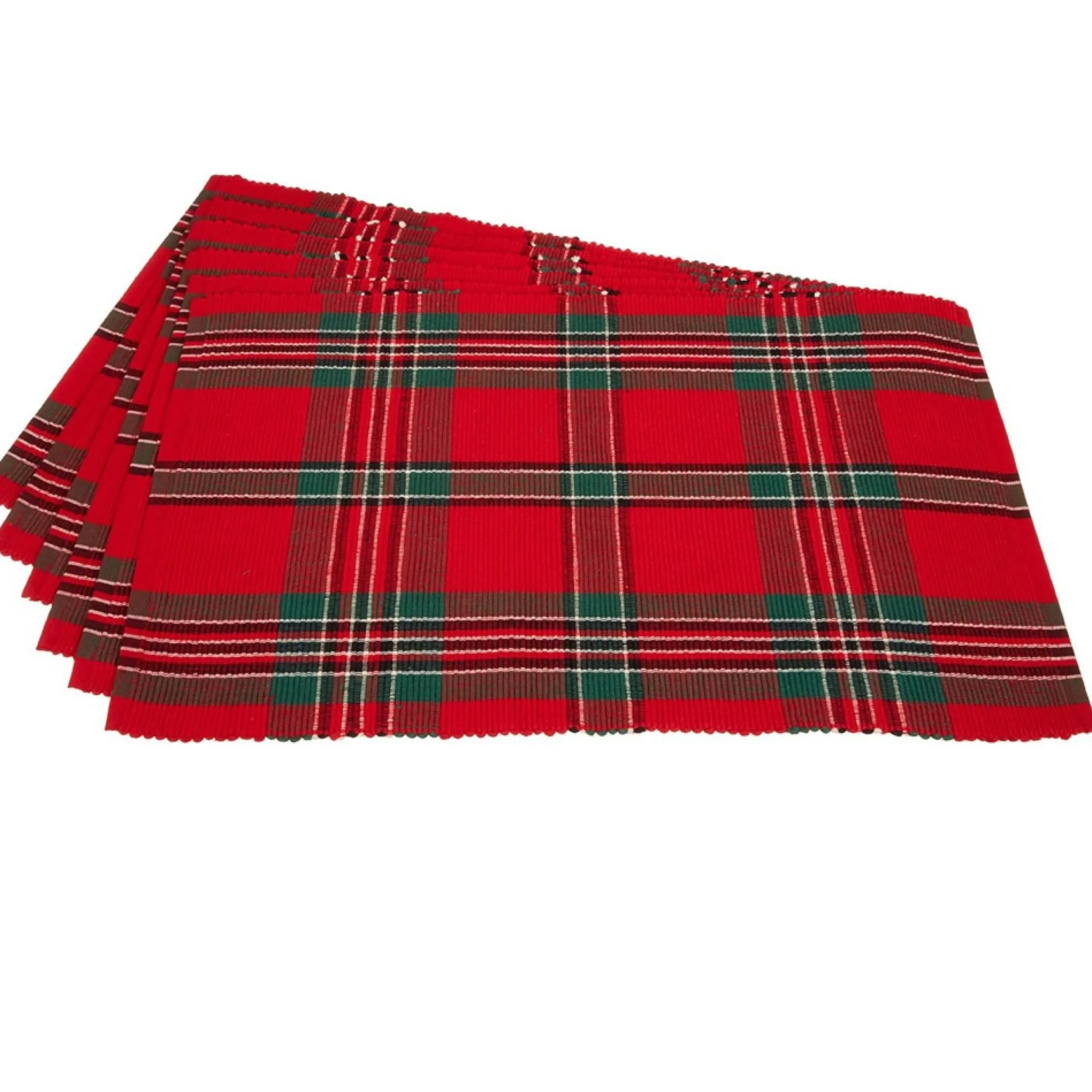 Set Of 6 Red, Green, And White Plaid Holiday Place Mat 19"