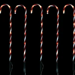 Set Of 5 Red Lighted Candy Cane Christmas Lawn Stakes 28