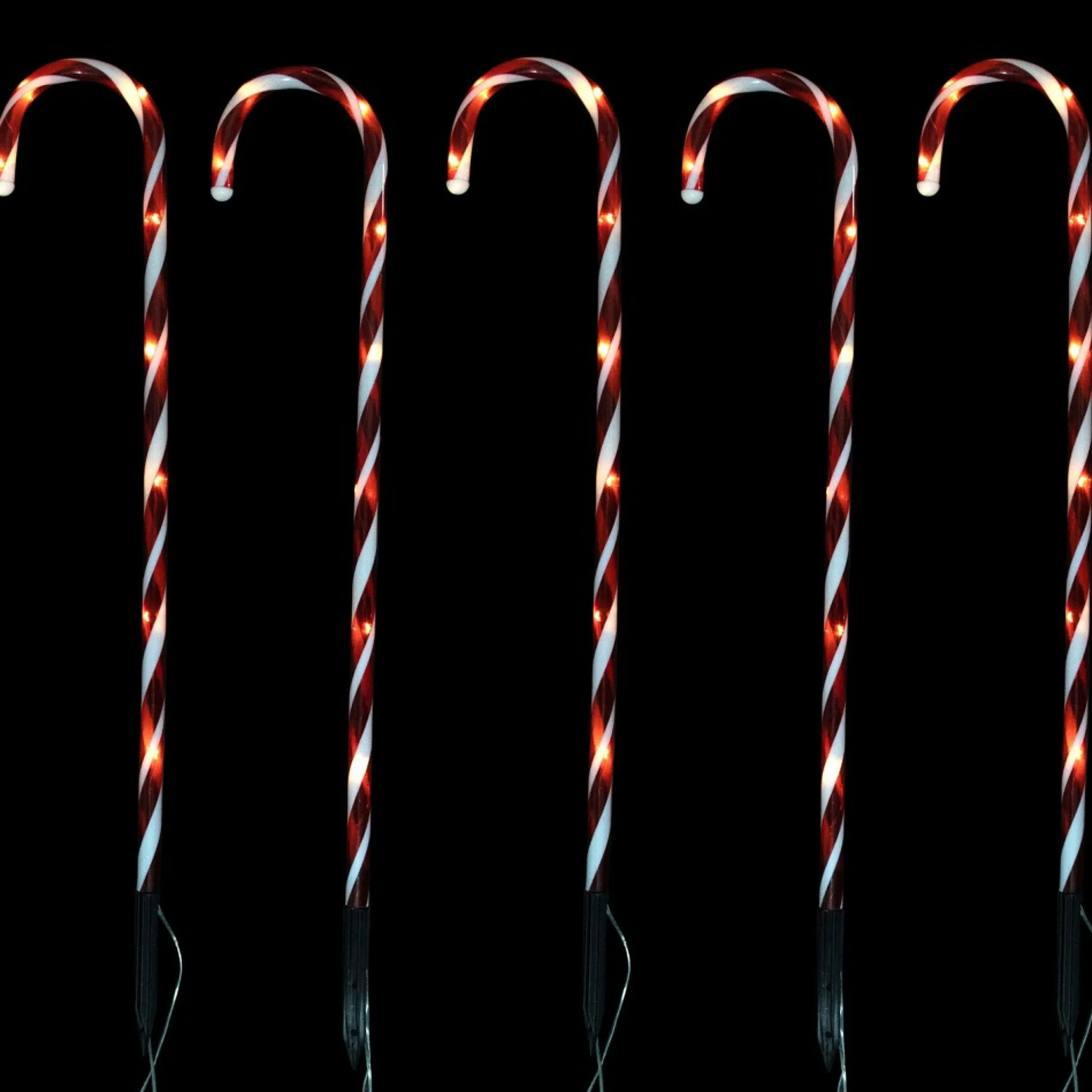 Set Of 5 Red Lighted Candy Cane Christmas Lawn Stakes 28"