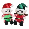 Set Of 2 Red Plush Sitting Boy And Girl Christmas Elf Figures 13"