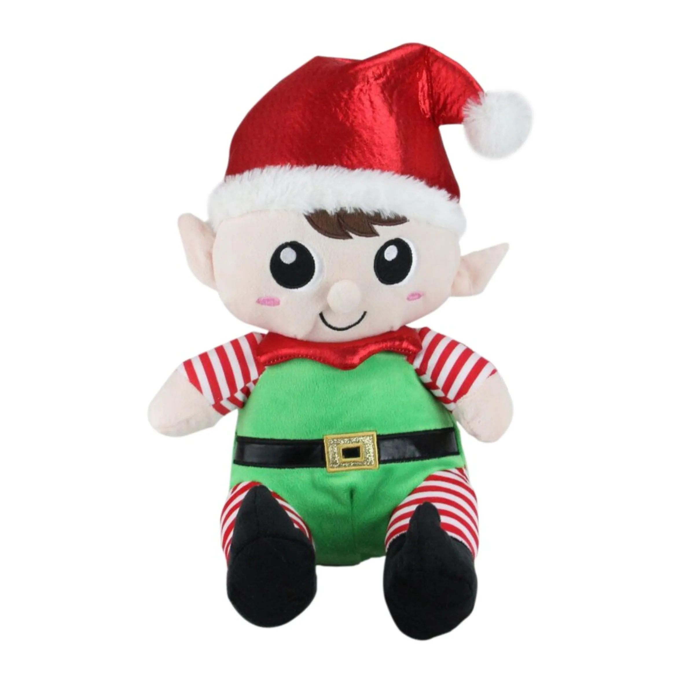 Set Of 2 Red Plush Sitting Boy And Girl Christmas Elf Figures 13"