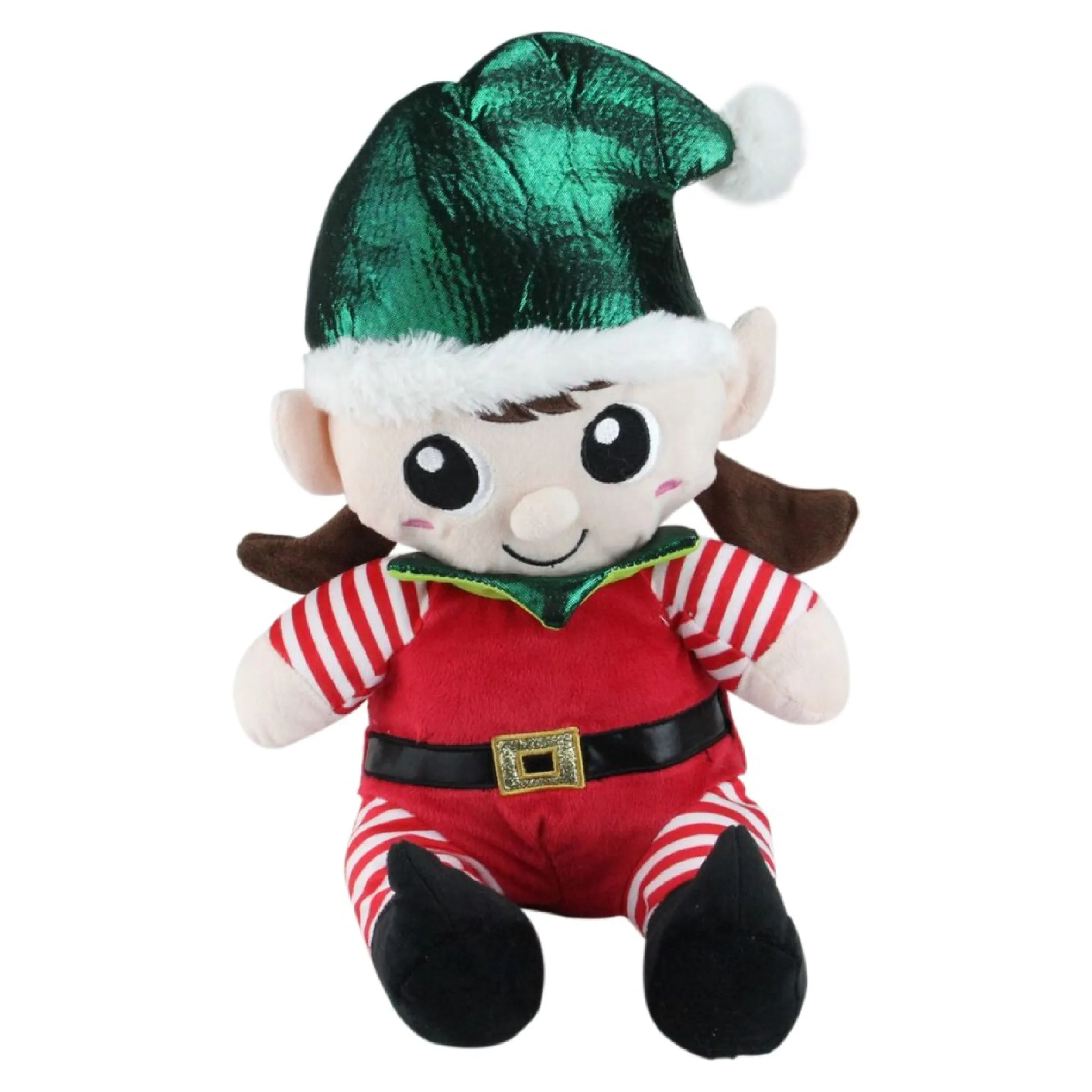 Set Of 2 Red Plush Sitting Boy And Girl Christmas Elf Figures 13"
