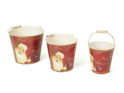 Set Of 3 Retro Santa Claus Tall Vintage Style Decorative Christmas Buckets