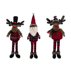 Set Of 3 Rustic Reindeer And Santa Plush Shelf Sitter Christmas Figurine 25"