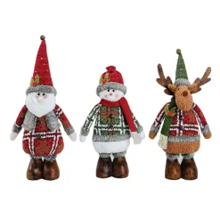 Set Of 3 Santa, Snowman And Reindeer Plush Figurine 16"