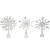 Set Of 3 Silver Christmas Glitter Snowflake Tree Topper 15"