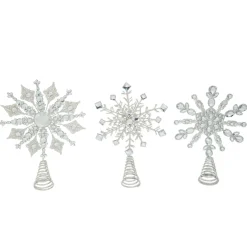 Set Of 3 Silver Christmas Glitter Snowflake Tree Topper 15"
