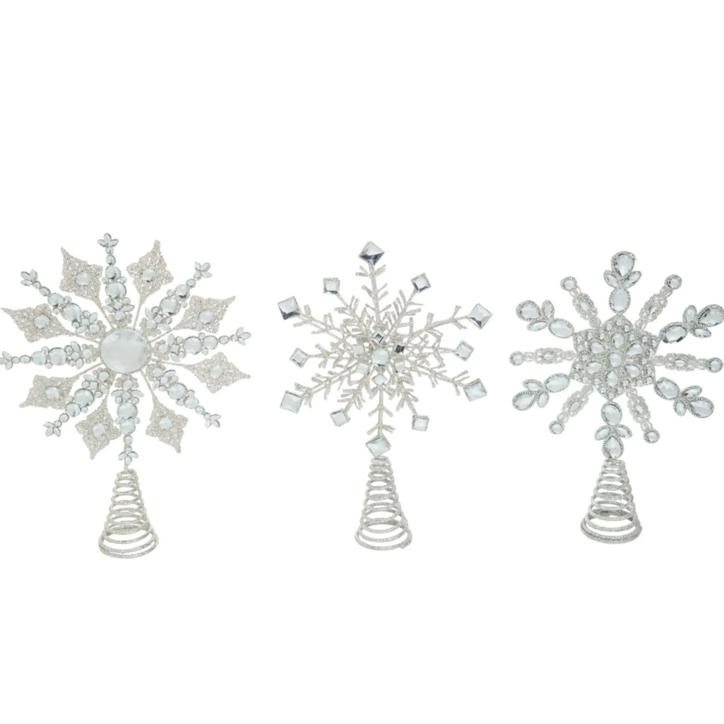 Set Of 3 Silver Christmas Glitter Snowflake Tree Topper 15"