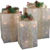 Set Of 3 Silver Mesh Glittered Gift Boxes Outdoor Decorations