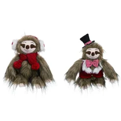 Set Of 2 Sitting Sloth Plush Christmas Figurines 13"