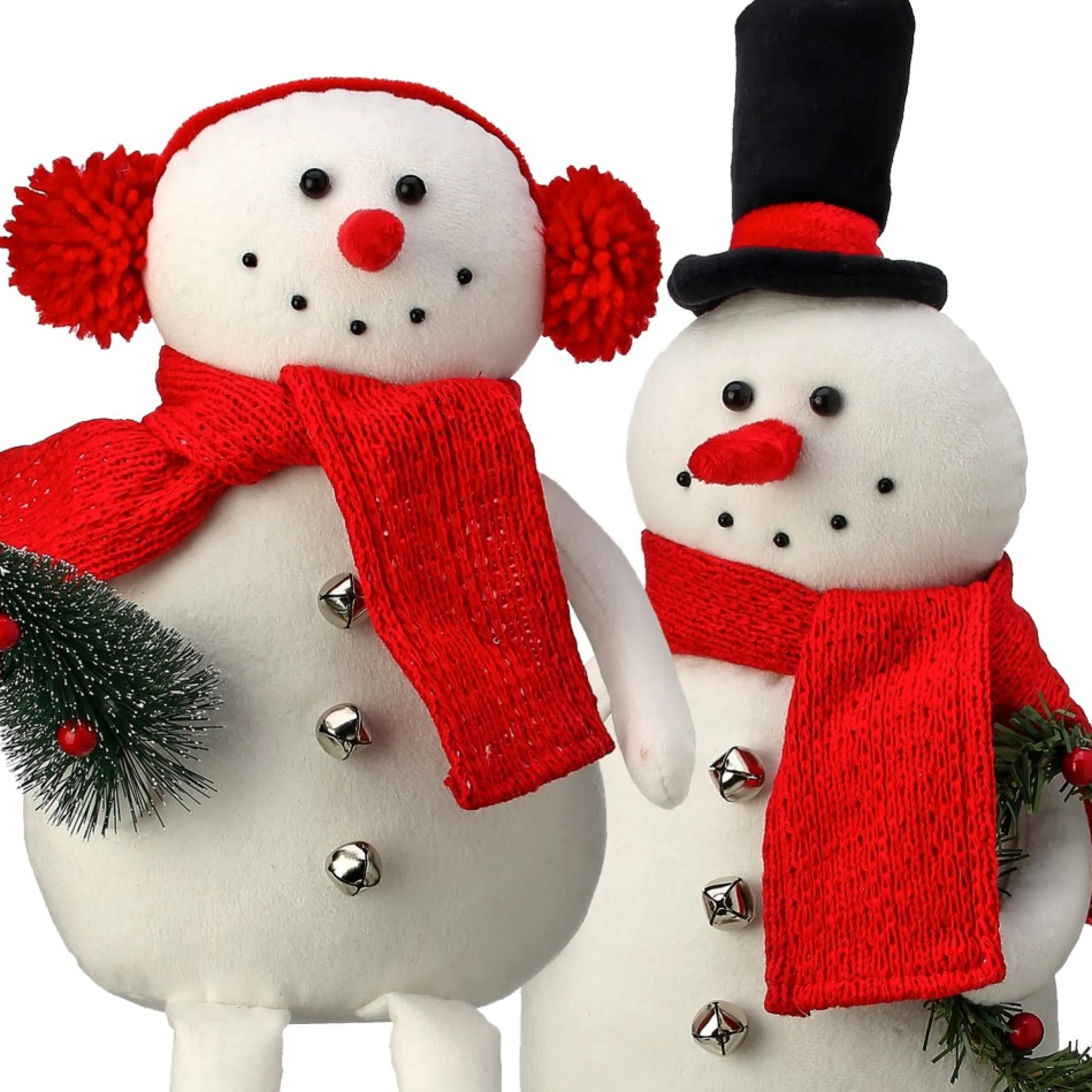 Set Of 2 Sitting Snowman With Hat And Earmuffs Christmas Plush Figures 20"