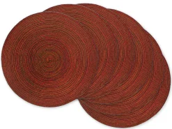 Set Of 6 Variegated Red Round Woven Placemats 15" X 15"