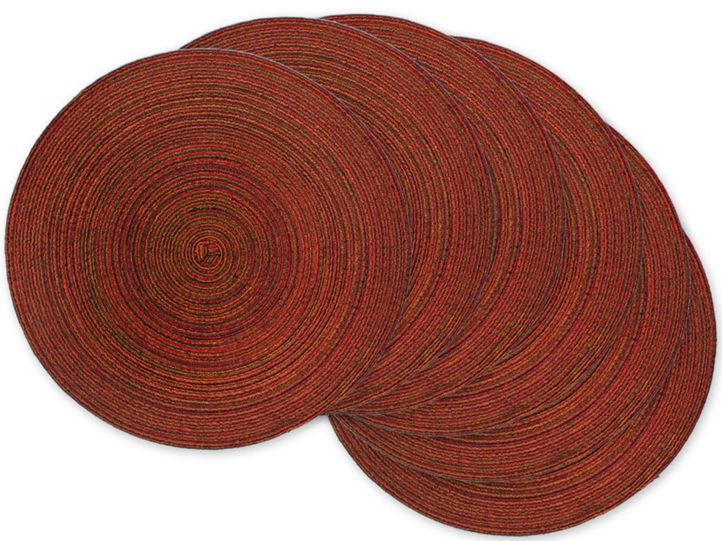 Set Of 6 Variegated Red Round Woven Placemats 15" X 15"