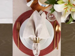 Set Of 6 Variegated Red Round Woven Placemats 15